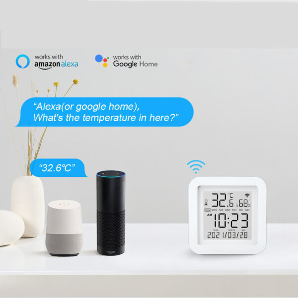 Smart WiFi Termometer med Luftfuktighetsmåler – App, LCD-skjerm og Smart Home-støtte